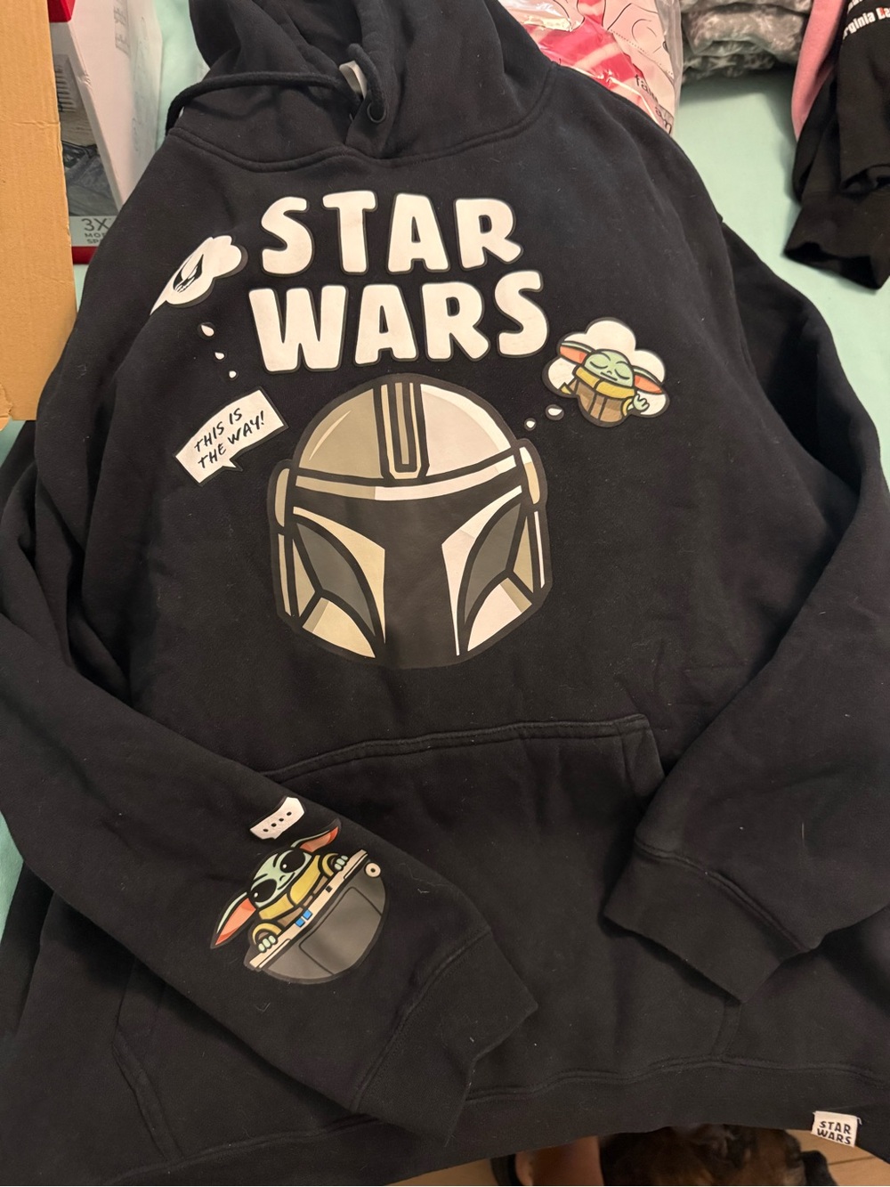 Star Wars The Mandalorian Black Graphic Hoodie with Grogu Disney